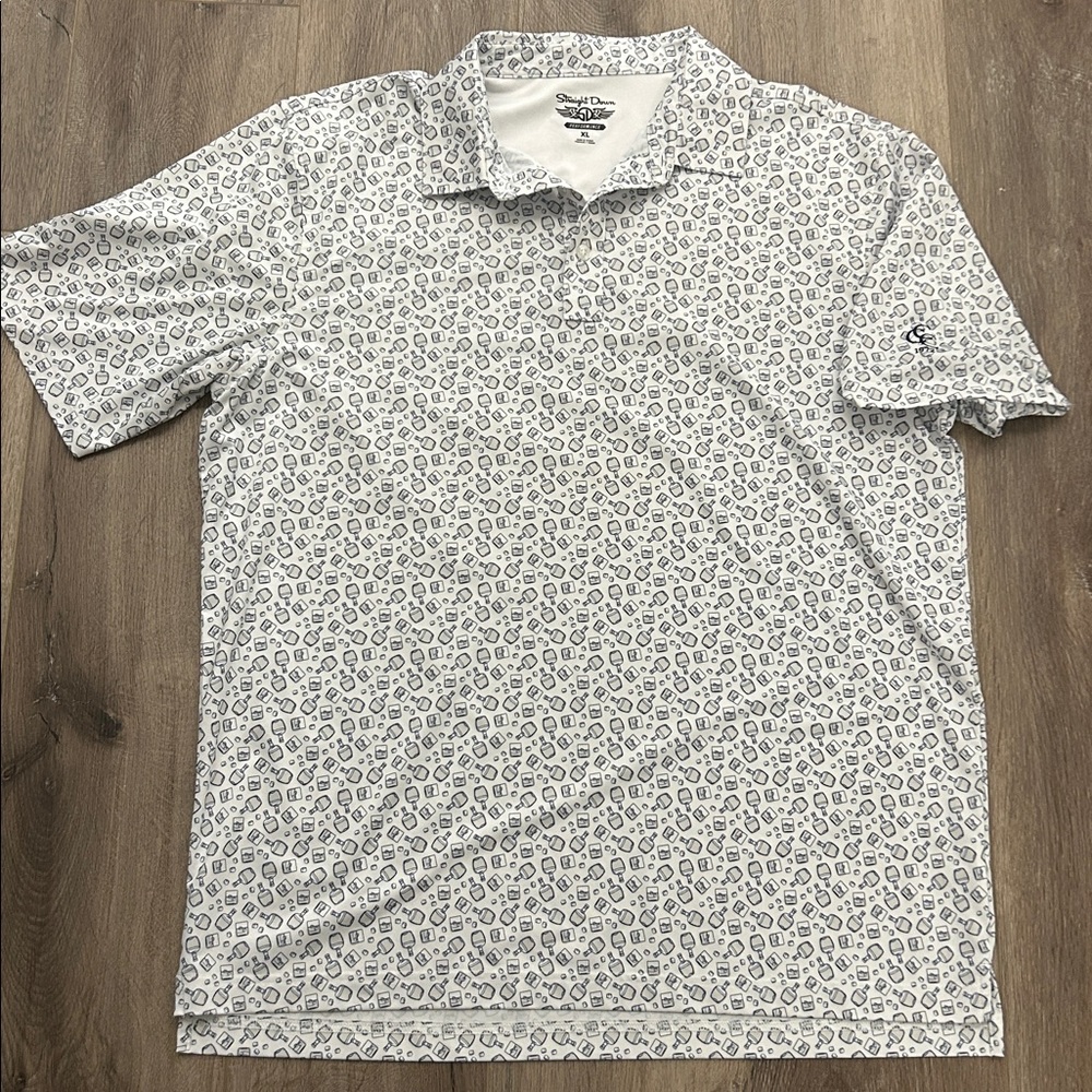 Straight Down White and Gray Patterned Polo